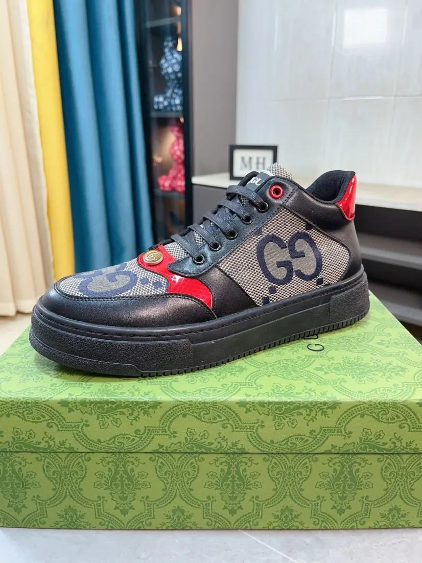 Men's shoes 💰420🌹🌹GUCCI [Gucci] New high-top men's shoes, a high-end brand, the latest fashionable casual men's shoes, trendy and versatile, relaxed and sporty style, uppers imported from Italy, first-layer cowhide, genuine leather lining, and ultra-fine workmanship. Original personalized fashionable rubber wear-resistant outsole, light and comfortable on the foot, size 38-44
